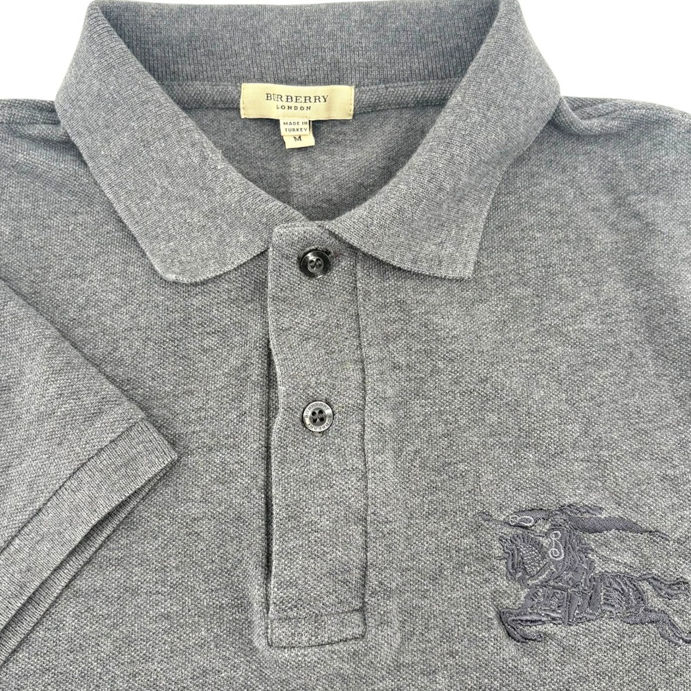Burberry London Mens Charcoal Grey Pique Polo Shirt Tonal Logo TRYESSAT23BUR M